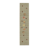 Chestnut & Mushroom fall table runner, olive green gingham with chestnuts and autumn leaves, on a laid dining table