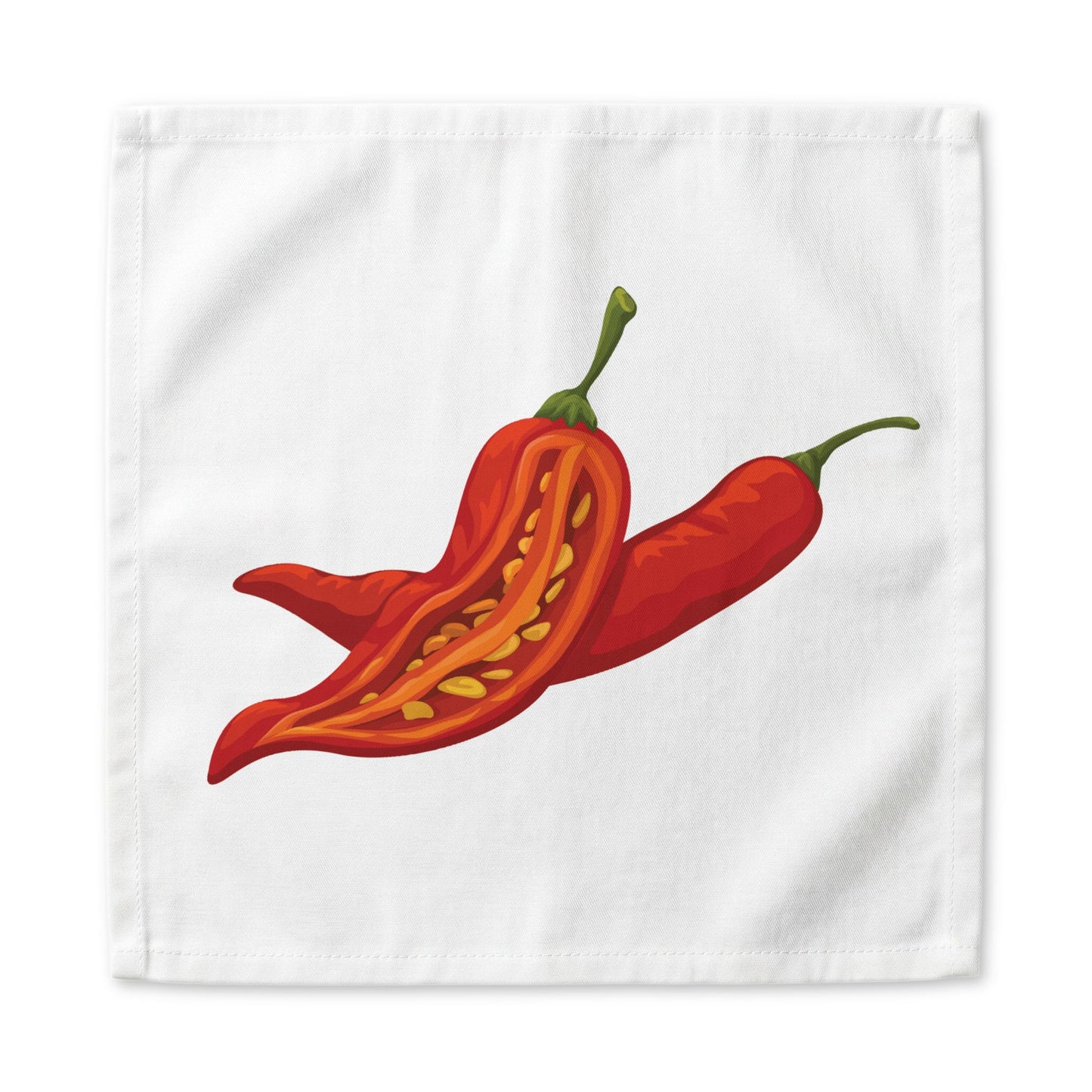 Chili Pepper dinner napkin, 22 inch, the two chili peppers centered on white cotton with hemmed edges
