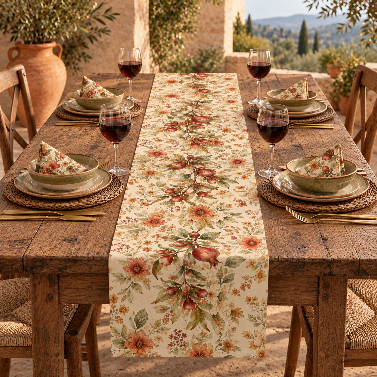Pomegranate & Marigold Fall Table Runner
