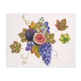 Fig & Grape fall placemat, watercolour figs and grapes on cream, on a wooden table