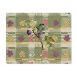 Fig & Maple fall placemat, figs and maple leaves on sage green tartan, on a wooden table