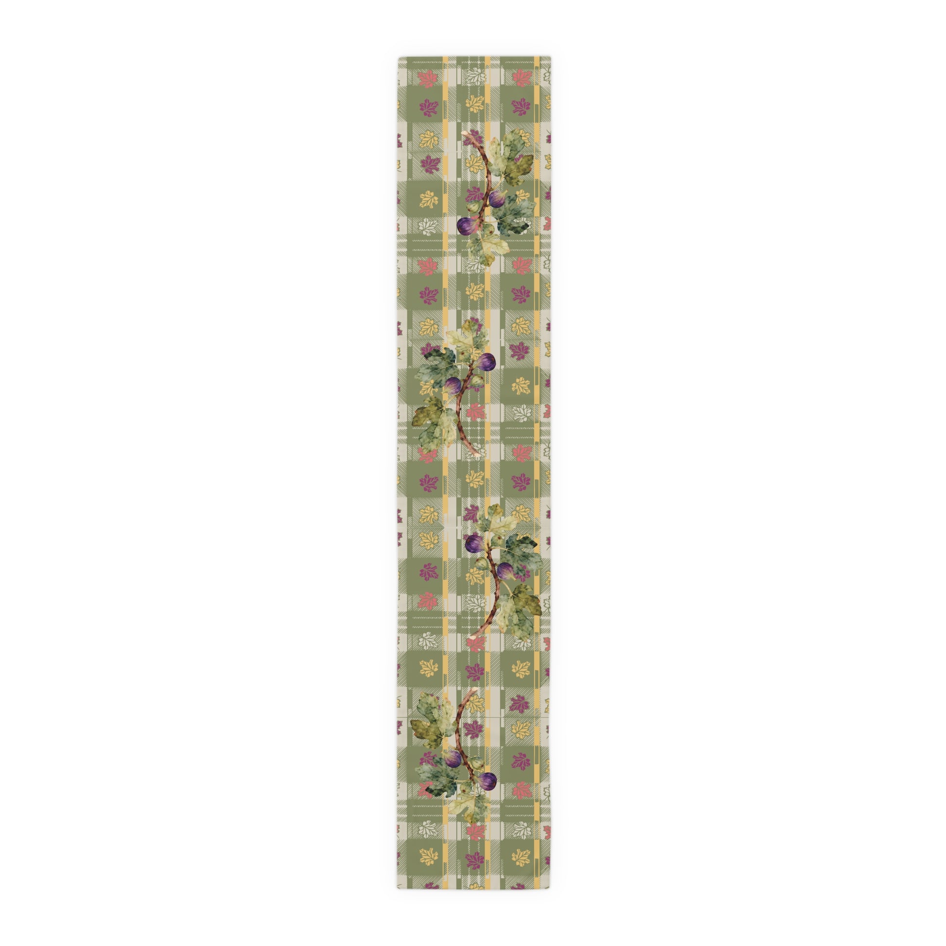 Fig & Maple fall table runner, close view of the hemmed edge and tartan check