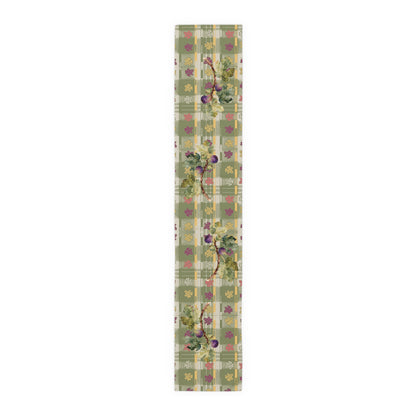 Fig & Maple fall table runner, close view of the hemmed edge and tartan check