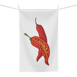 Chili Pepper tea towel hanging, showing the red chili pepper print