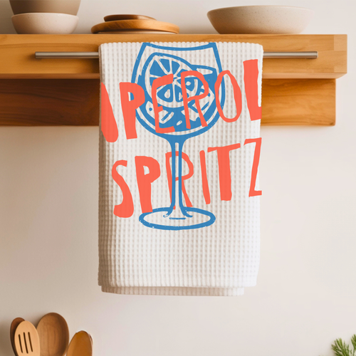 Aperol Spritz Tea Towel — Retro Cocktail Kitchen Decor