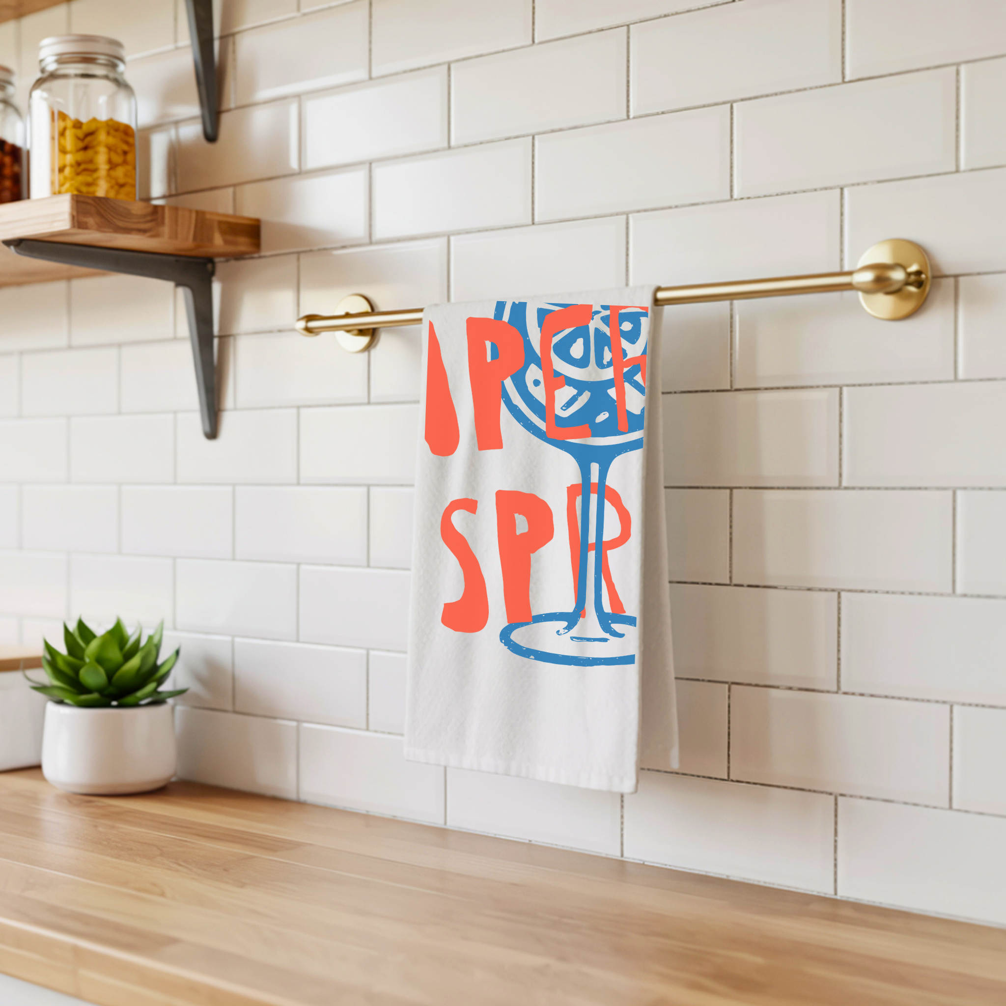Aperol Spritz Tea Towel — Retro Cocktail Kitchen Decor