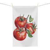 Tomato tea towel hanging, showing the vine tomato print