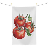 Tomato tea towel hanging, showing the vine tomato print