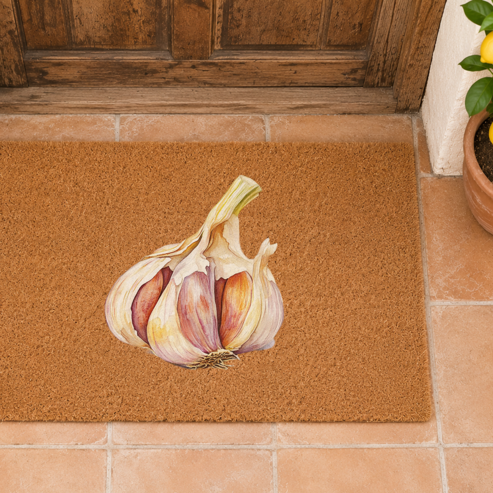 Garlic Doormat — Mediterranean Kitchen Decor for Food Lovers