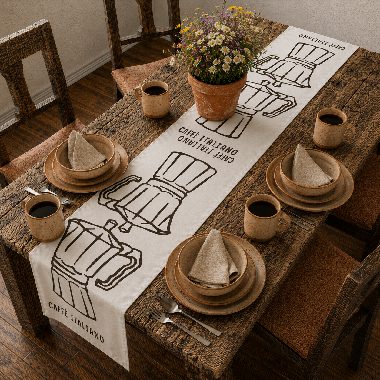 Caffè Italiano Table Runner — Moka Pot Italian Kitchen Decor