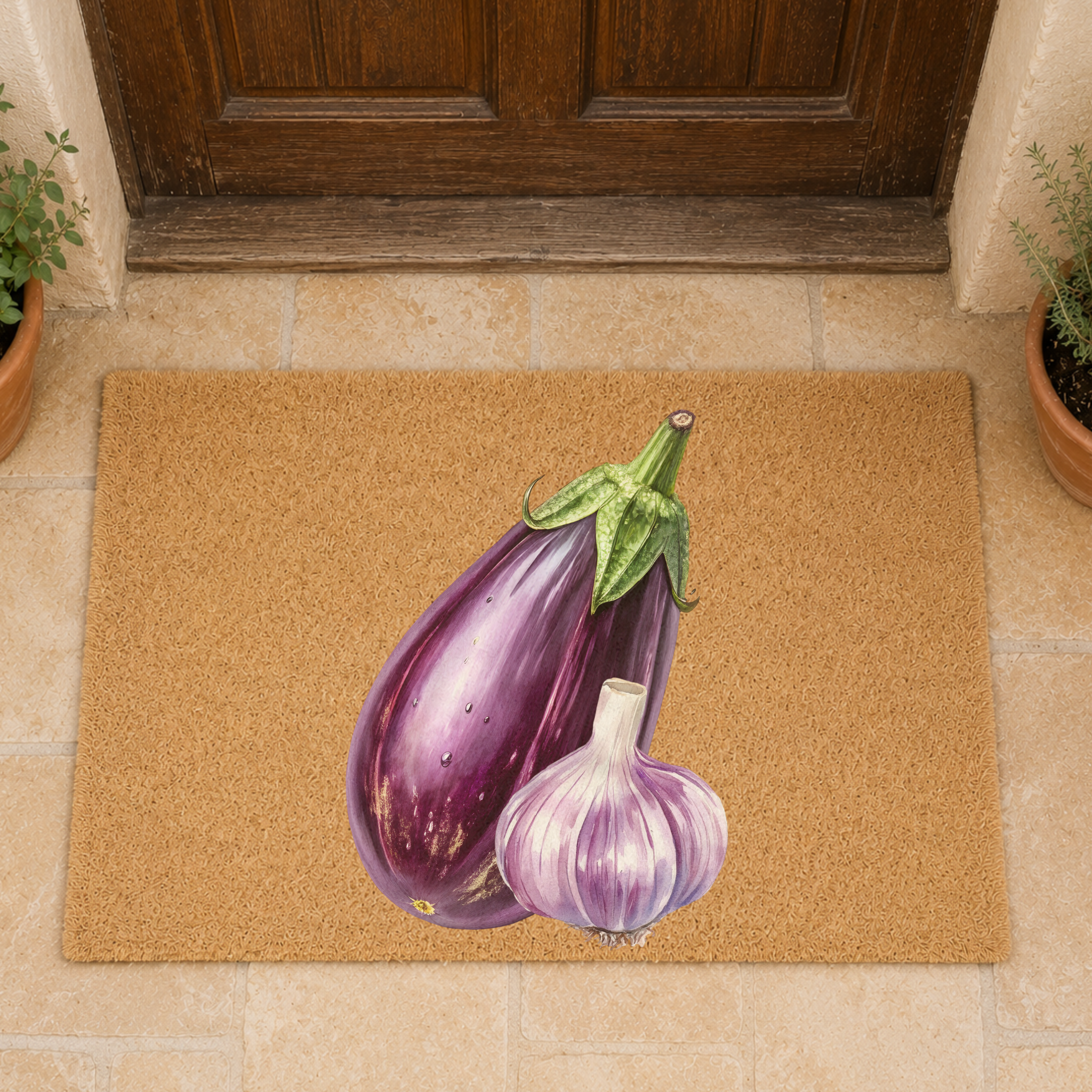 Eggplant & Garlic Doormat — Mediterranean Flavours Kitchen Decor