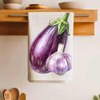 Eggplant & Garlic Tea Towel — Botanical Kitchen Decor