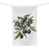 Olive Branch tea towel hanging, showing the olive branch with dark olives