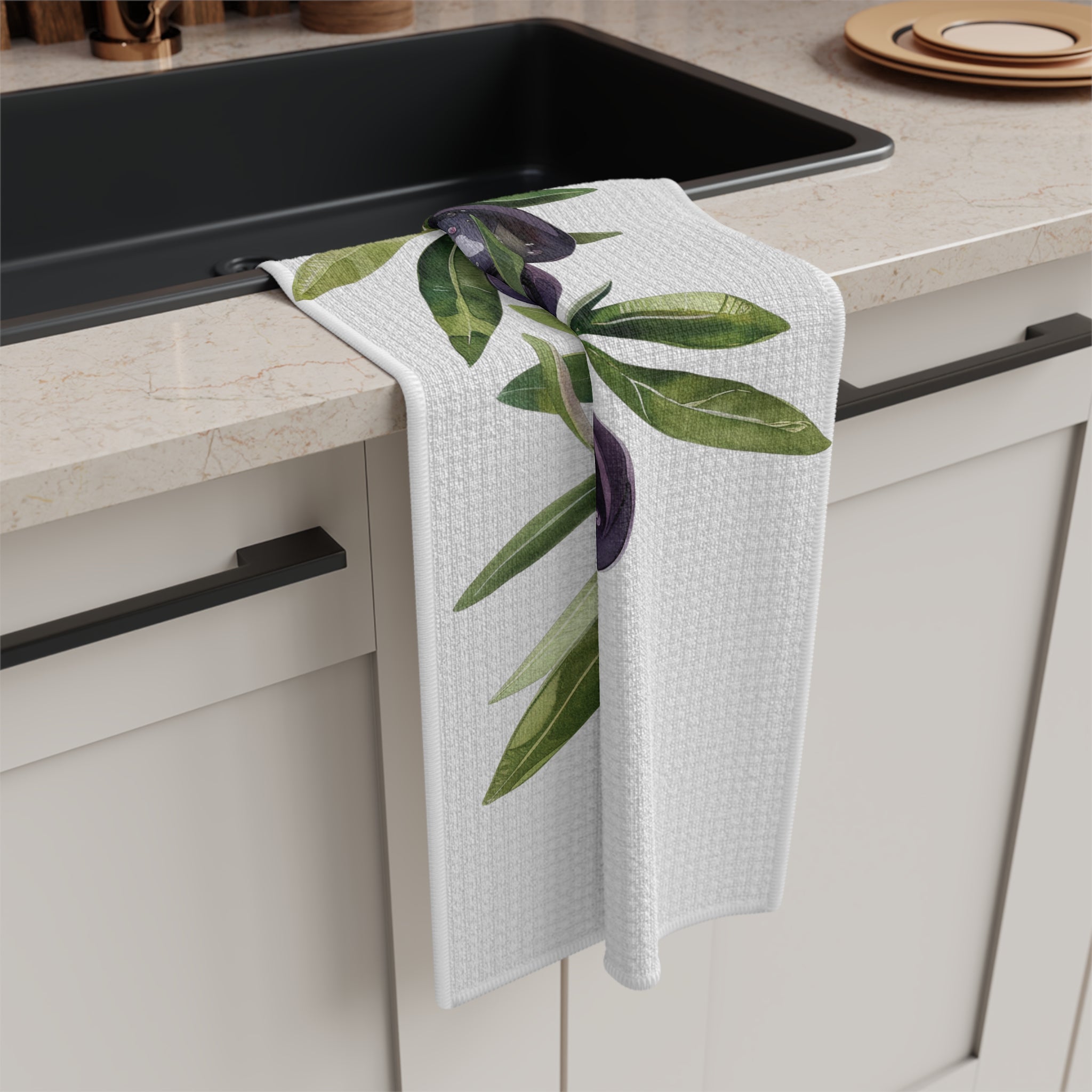 Olive Branch Tea Towel — Mediterranean Kitchen Decor