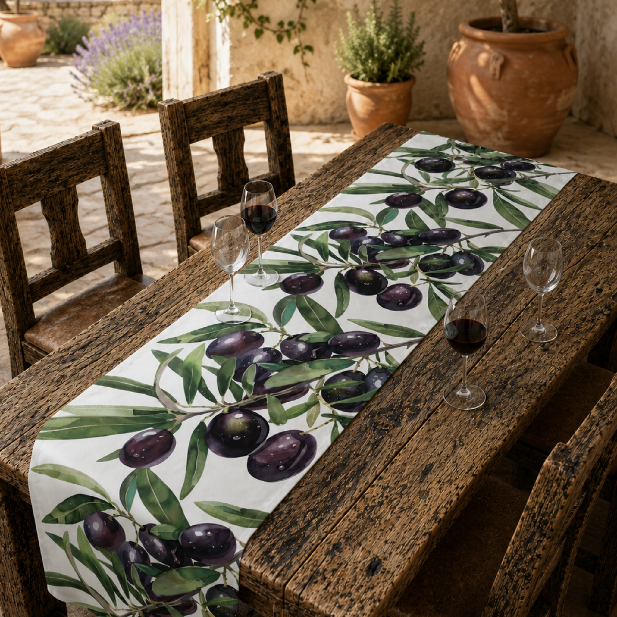 Olive Branch Table Runner — Mediterranean Al Fresco Table Decor