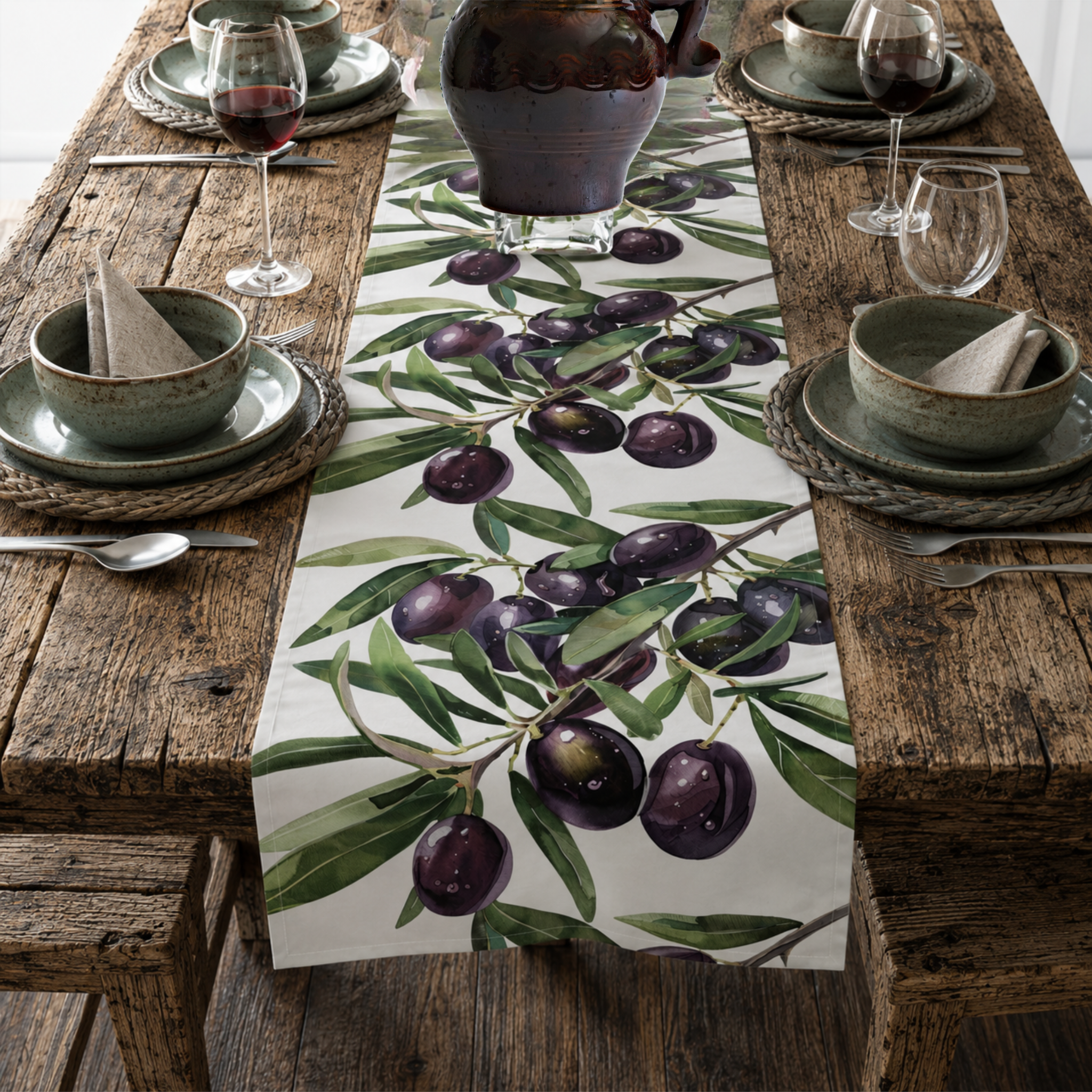 Olive Branch Table Runner — Mediterranean Al Fresco Table Decor