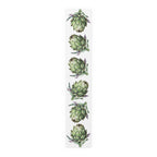 Artichoke table runner in polyester, 16 by 90 inches, the longer size laid flat with the same repeating print