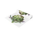 Artichoke table runner folded, showing the watercolor artichoke print up close and the hemmed edge