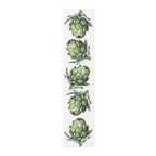 Artichoke table runner laid flat, showing the repeating watercolor artichoke pattern along its length