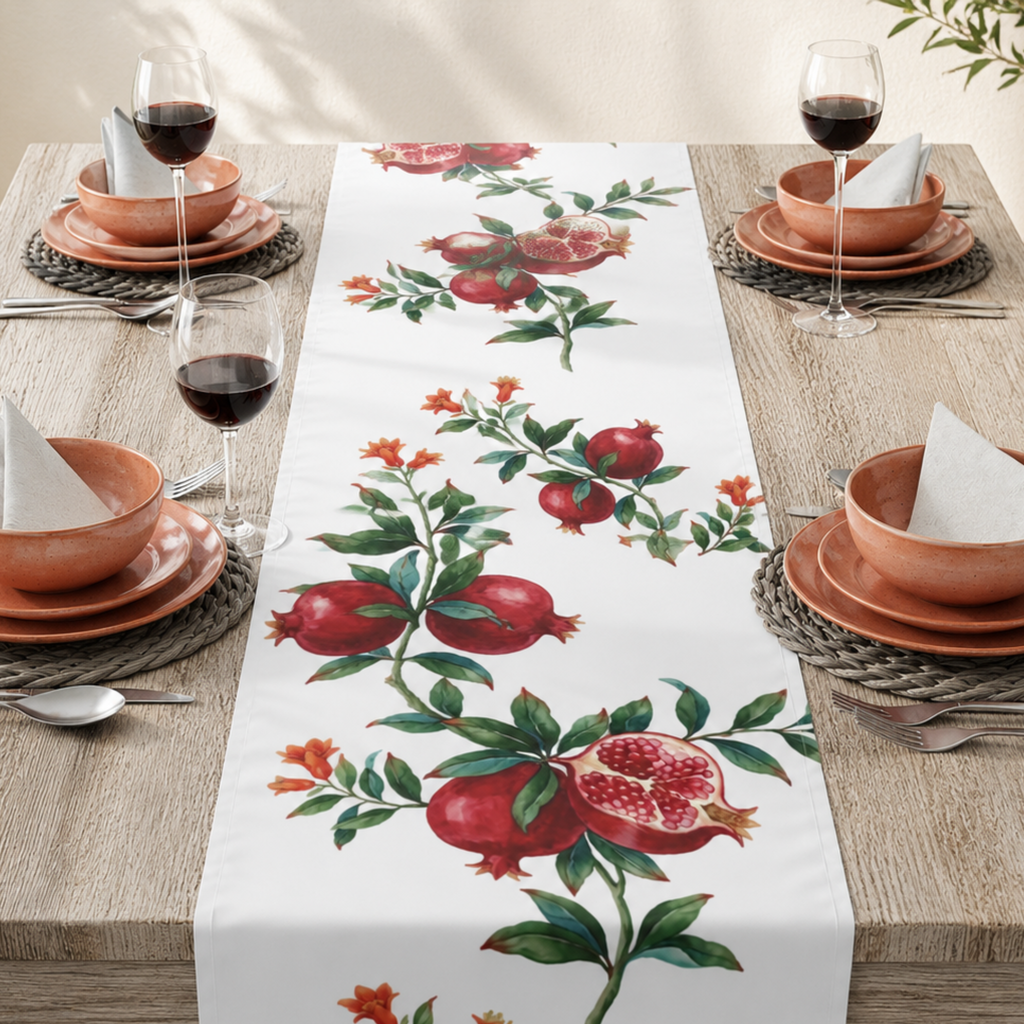 Pomegranate Table Runner — Mediterranean Botanical Al Fresco Decor