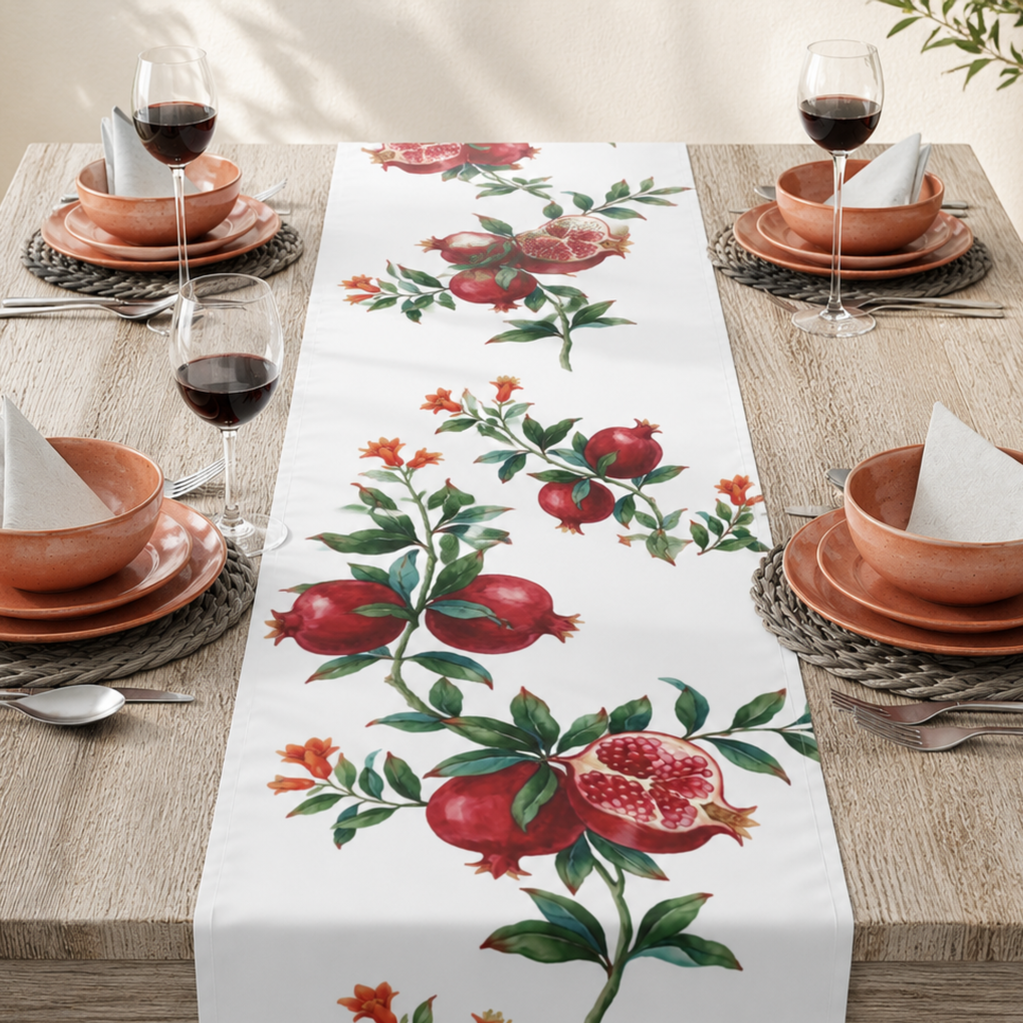 Pomegranate Table Runner — Mediterranean Botanical Al Fresco Decor
