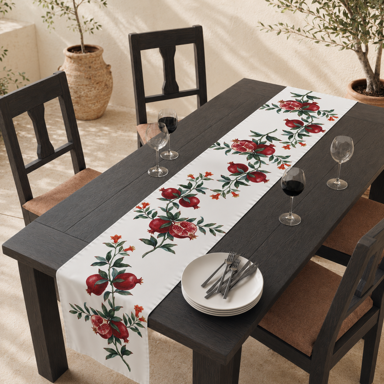 Pomegranate Table Runner — Mediterranean Botanical Al Fresco Decor