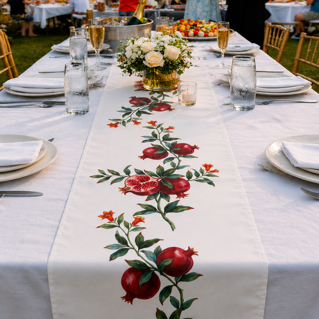 Pomegranate Table Runner — Mediterranean Botanical Al Fresco Decor