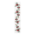 Pomegranate table runner in polyester, 16 by 90 inches, the longer size laid flat with the same repeating print