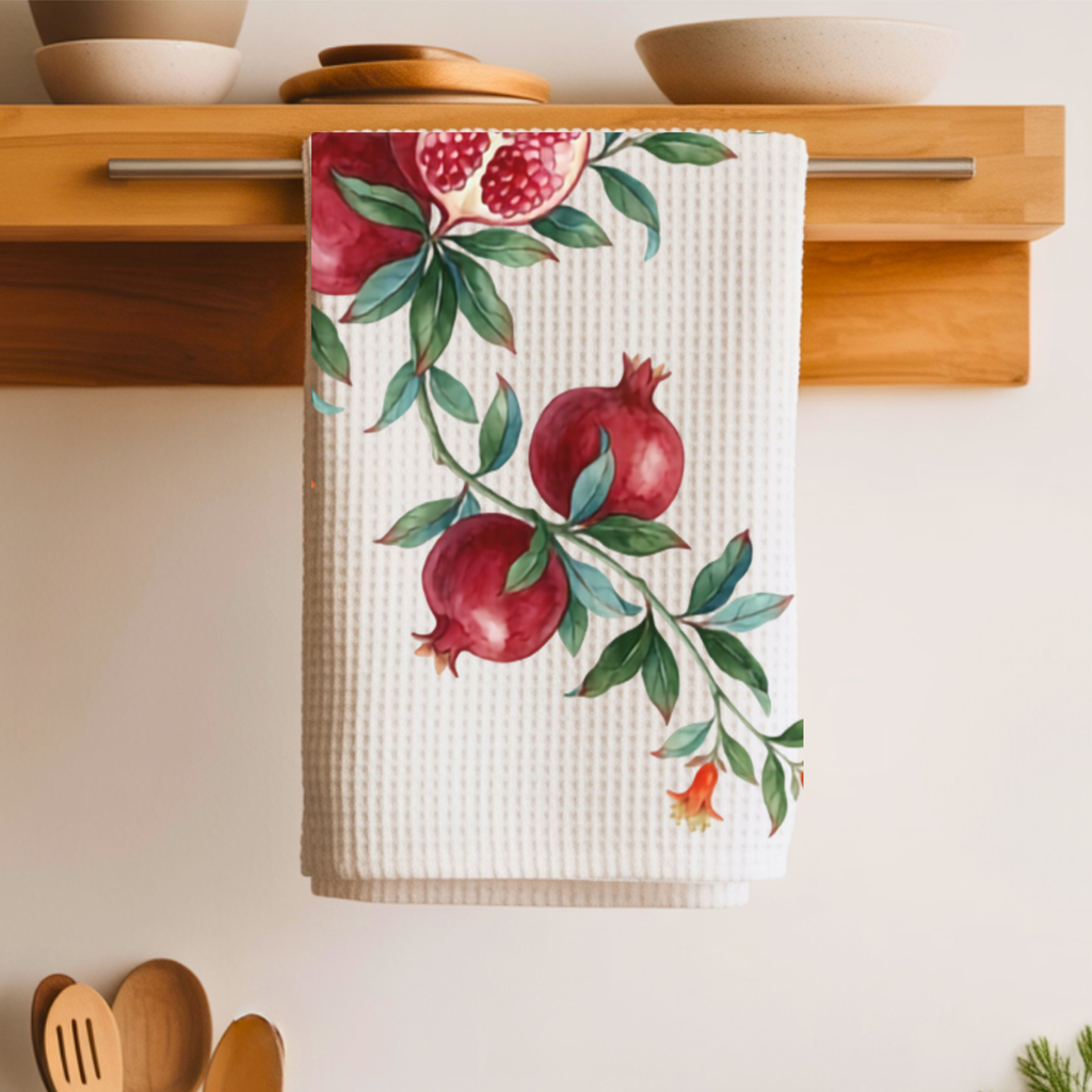 Pomegranate Tea Towel — Mediterranean Botanical Kitchen Decor