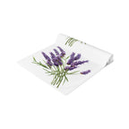 Lavender table runner folded, showing the lavender sprigs up close and the hemmed edge