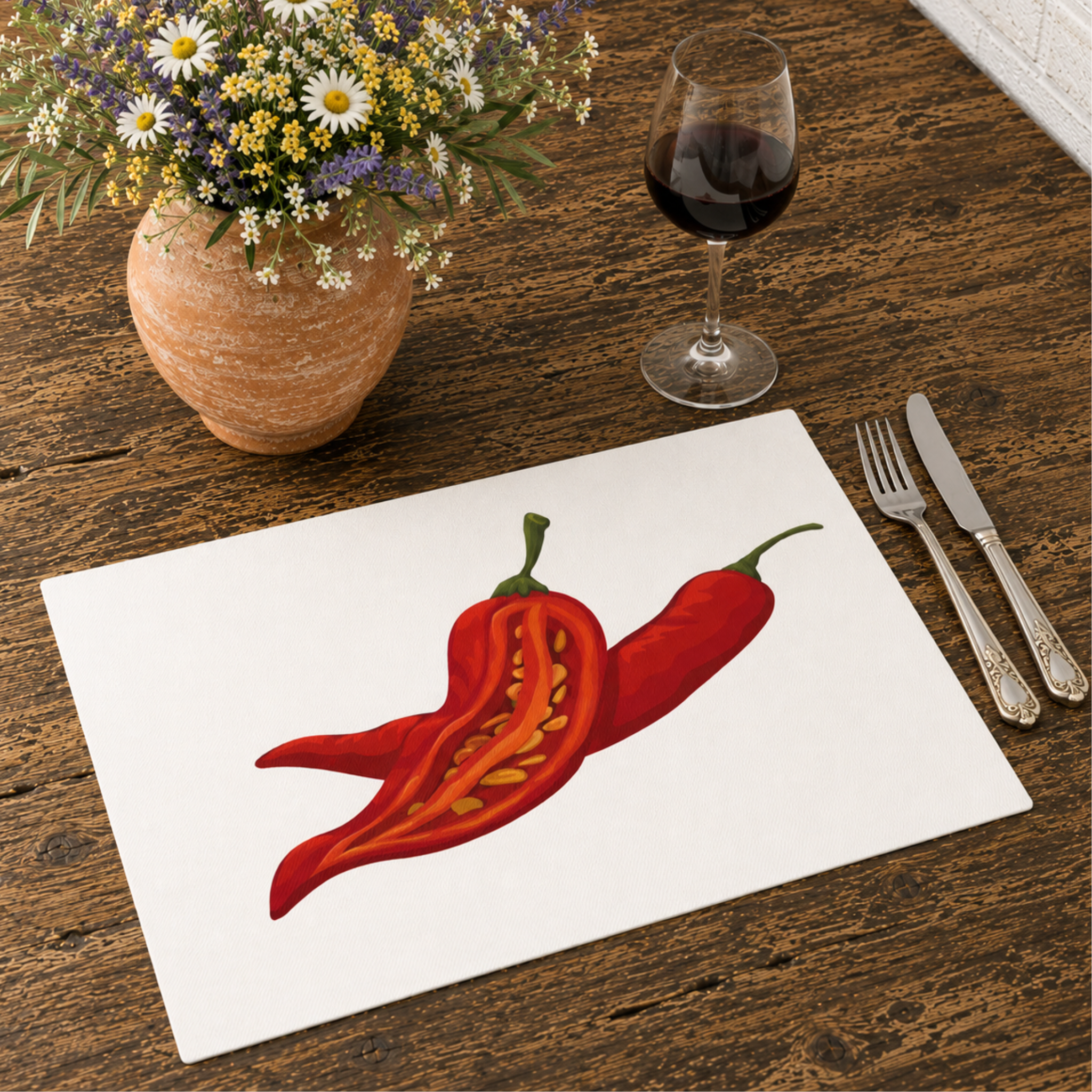 Red Chili Pepper Placemat — Spicy Mediterranean Kitchen Table
