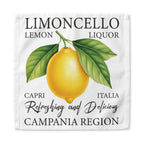 Limoncello dinner napkin, 22 inch, the Capri lemon liquor label on white cotton with hemmed edges
