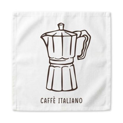 Caffè Italiano dinner napkin, 22 inch, the line-drawn moka pot centered on white cotton with hemmed edges