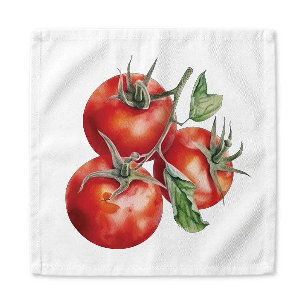 Tomato dinner napkin, 22 inch, the watercolor tomato vine centered on white cotton with hemmed edges