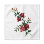 Pomegranate dinner napkin, 22 inch, the watercolor branch running corner to corner on white cotton, hemmed all round