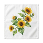Sunflower dinner napkin, 22 inch, the watercolor sunflower bouquet centered on white cotton with hemmed edges