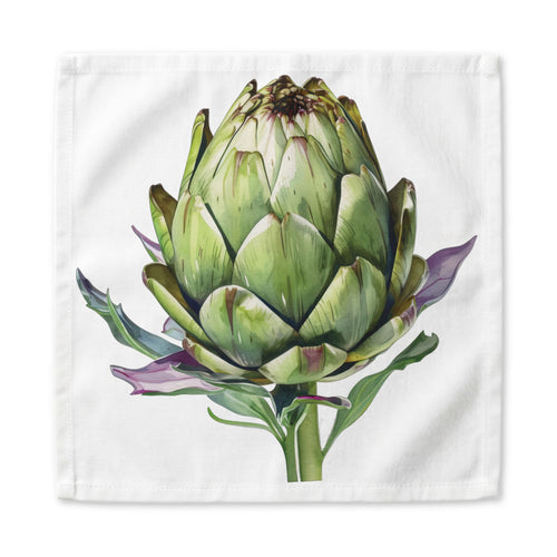 Artichoke dinner napkin, 22 inch, the watercolor artichoke centered on white cotton with hemmed edges