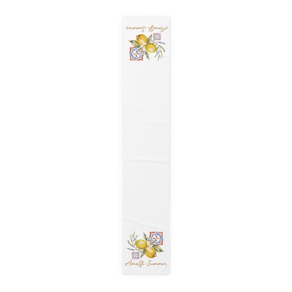 Amalfi Summer table runner in polyester, 16 by 90 inches, the longer size with the same lemon and tile print
