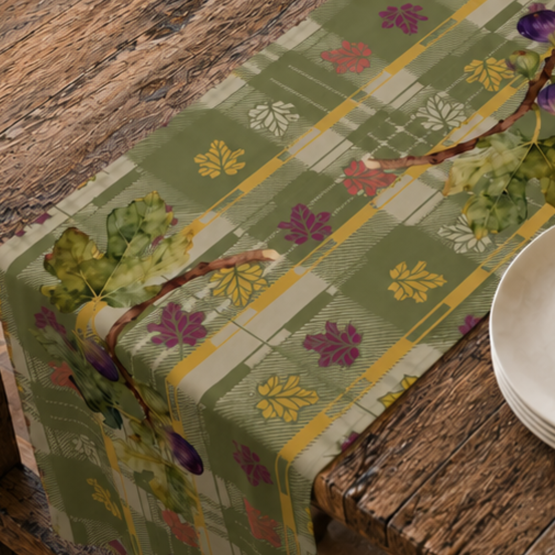 Fig & Maple fall table runner, size options 16 by 72 and 16 by 90 inches