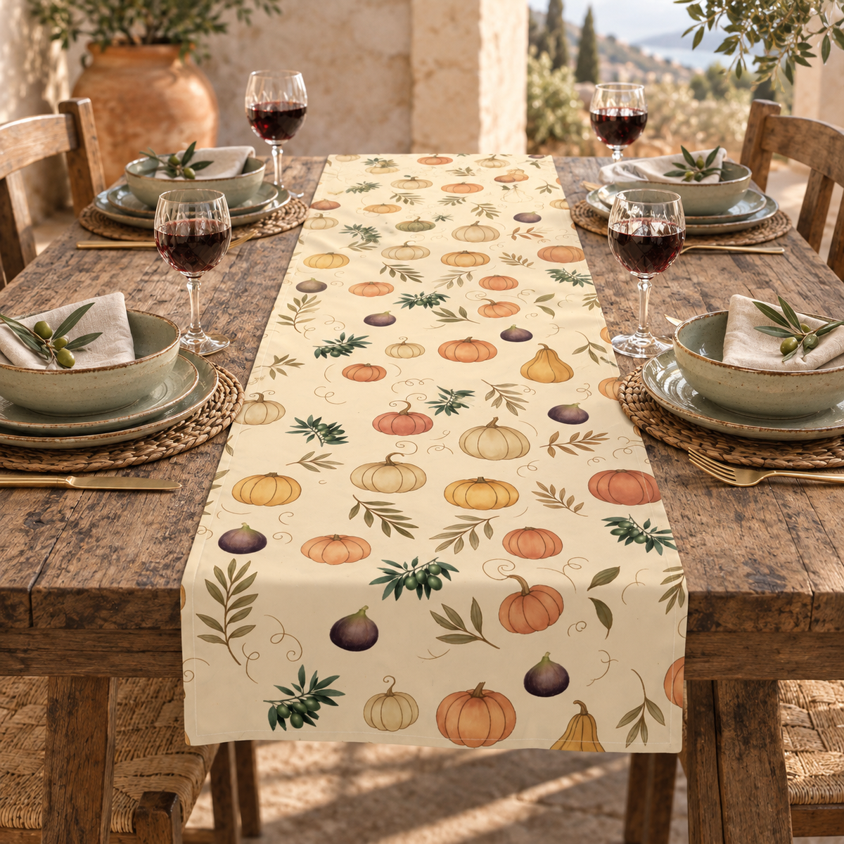 Pumpkin & Olive Fall Table Runner