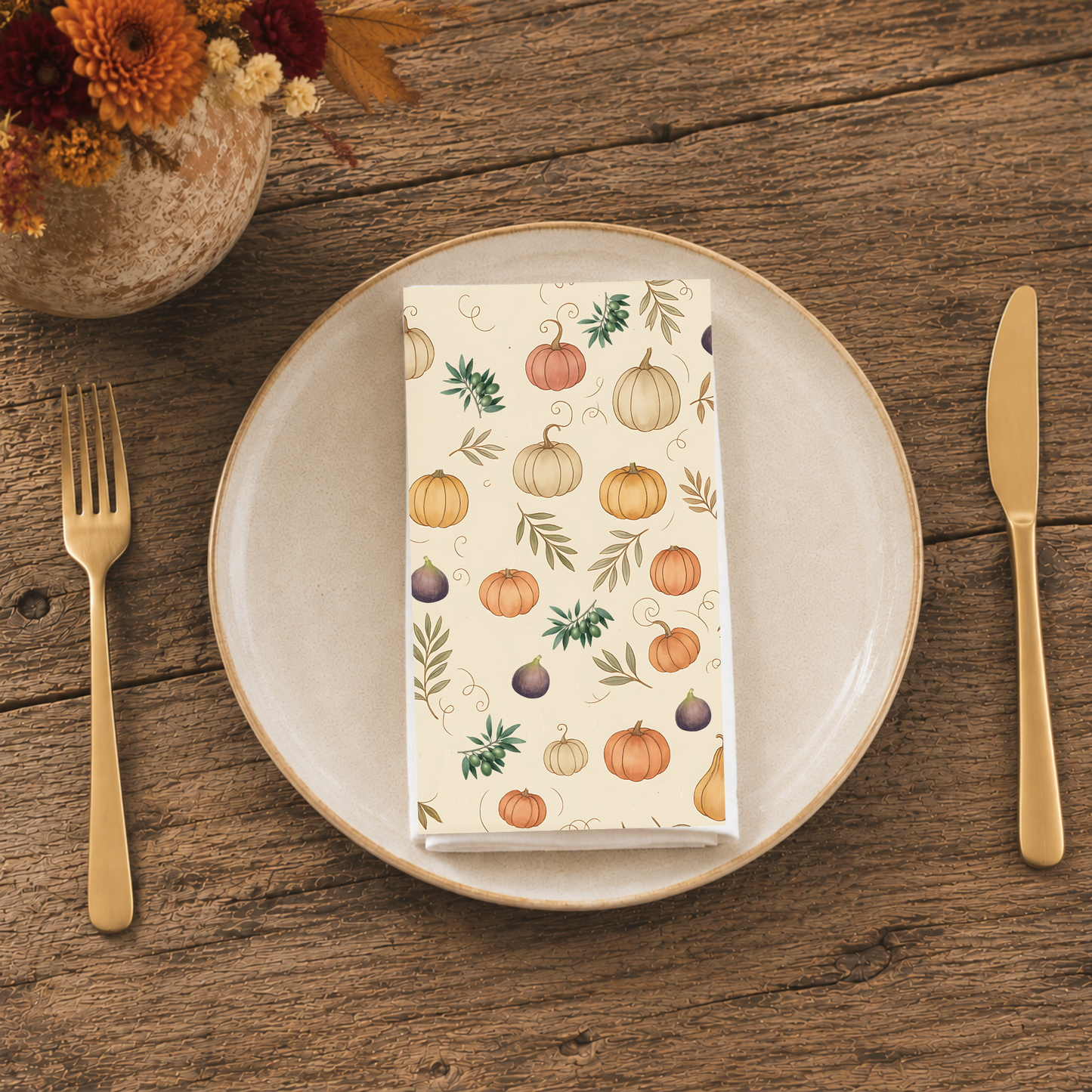 Pumpkin & Olive Fall Cloth Napkin
