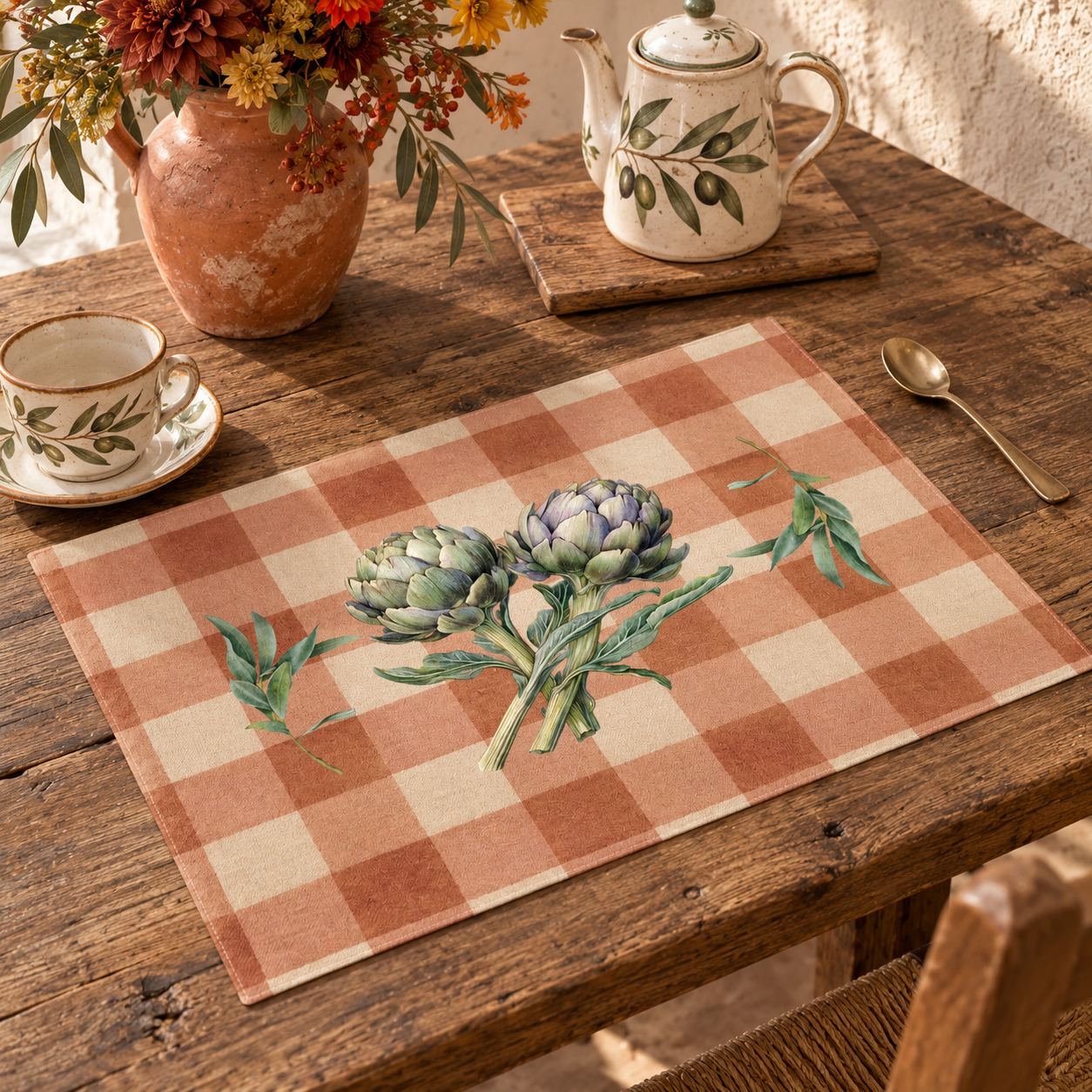Artichoke Gingham Placemat — Terracotta Table Decor