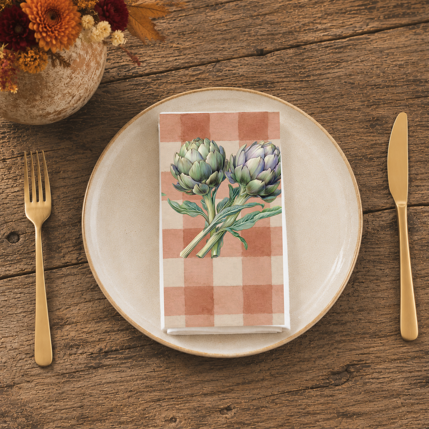 Artichoke Gingham Cloth Napkin — Terracotta Decor