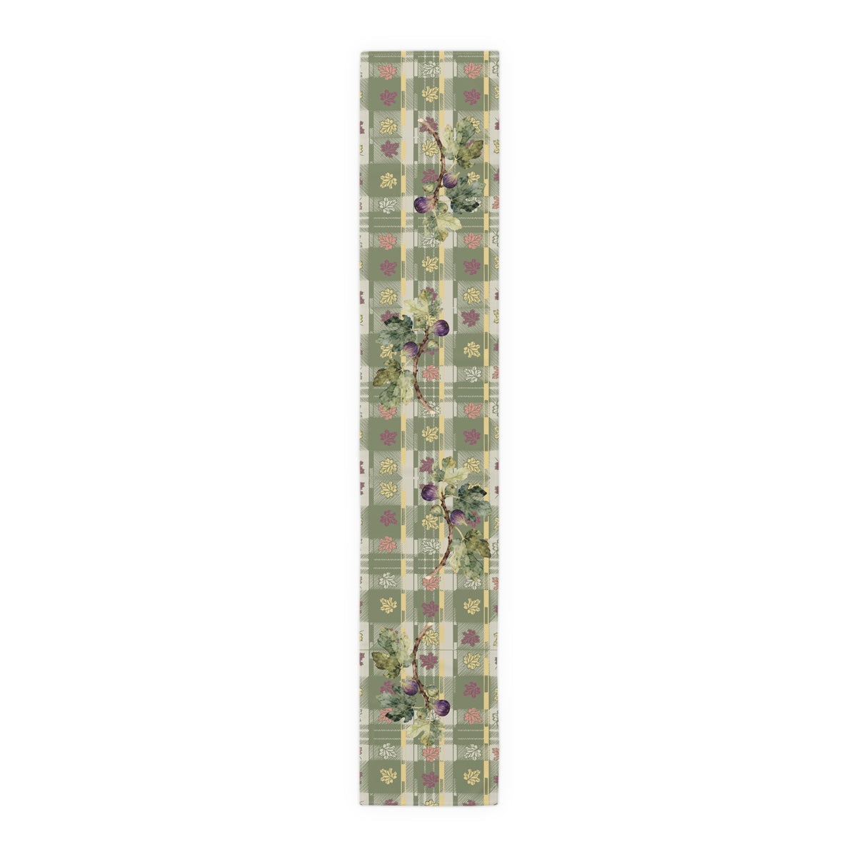 Fig & Maple fall table runner, shown full length across a laid Thanksgiving table