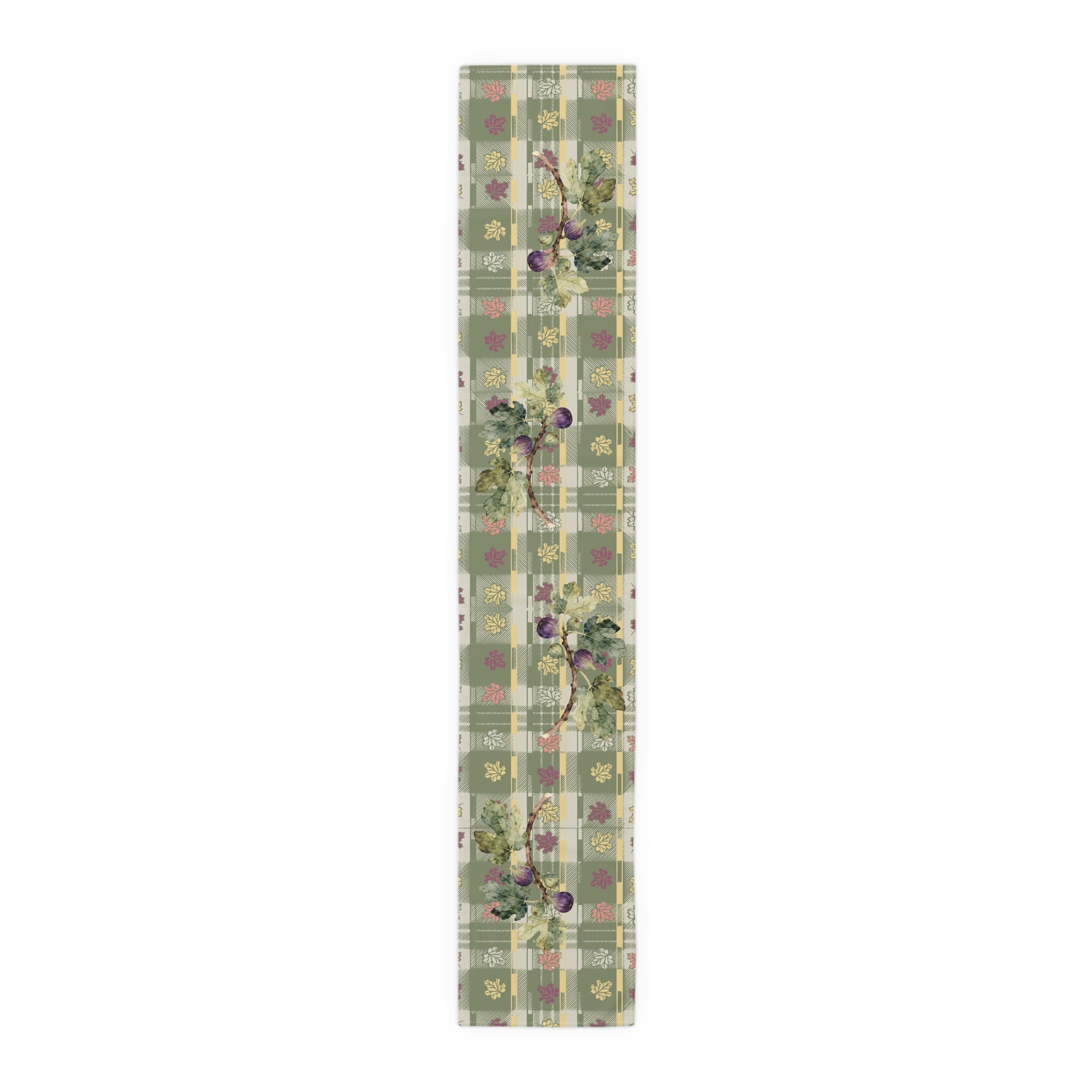 Fig & Maple fall table runner, shown full length across a laid Thanksgiving table