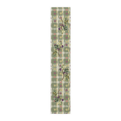 Fig & Maple fall table runner, shown full length across a laid Thanksgiving table