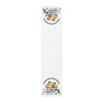 Marché Provençal table runner in cotton twill, 16 by 72 inches, plain center with a citrus and blue tile border at each end