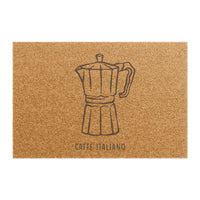 Caffè Italiano coir doormat, showing a line-drawn moka pot with Caffè Italiano lettering