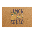 Limoncello La Dolce Vita coir doormat, showing bold block lettering with a lemon and leaves