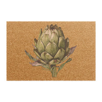 Artichoke coir doormat, showing a single watercolor artichoke